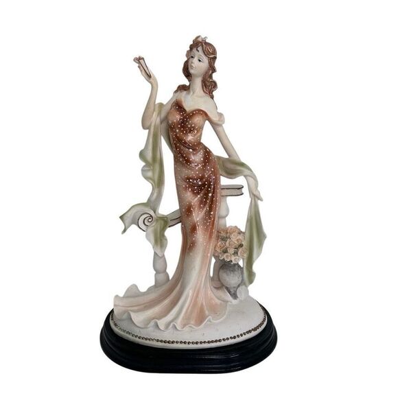 Vintage Lady Resin Figurine Orange Cream Hand Painted Home Decor Accent - Picture 1 of 13
